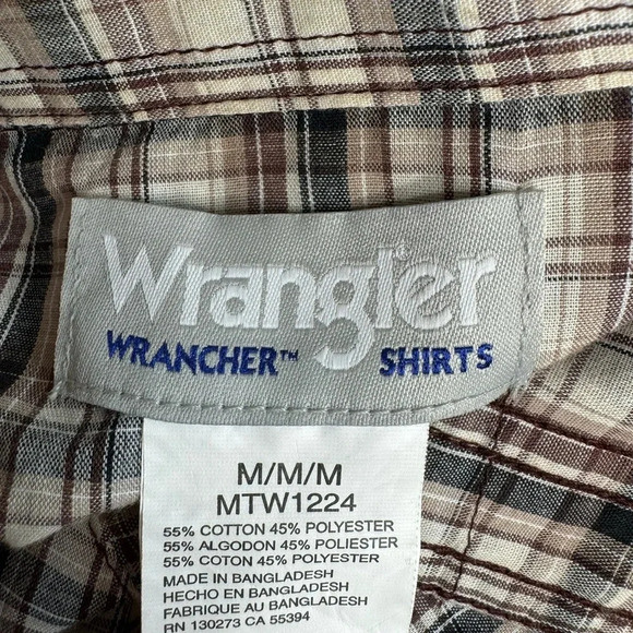 Wrangler Wrancher Shirts‎ Men’s Pearl Snap Closure Size MEDIUM Brown Plaid - Picture 4 of 6